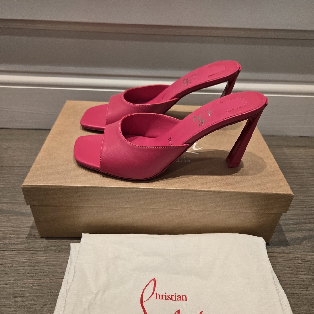 $895 Christian Louboutin Condora 85mm Leather Mule Sandal Pink EU 39 US 9 BNIB - Picture 7 of 12